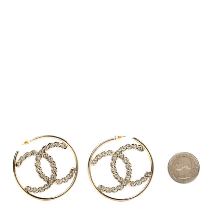 Chanel Crystal High Society CC Hoop Earrings Gold 2 of 4