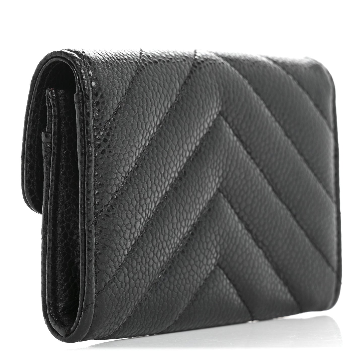 Caviar Chevron Quilted Flap Card Holder Black