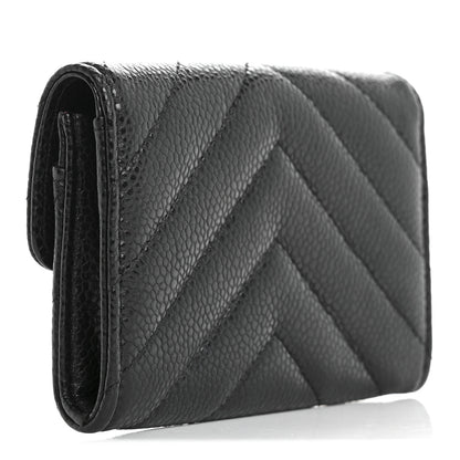 Chanel Caviar Chevron Quilted Flap Card Holder Black 3 of 8