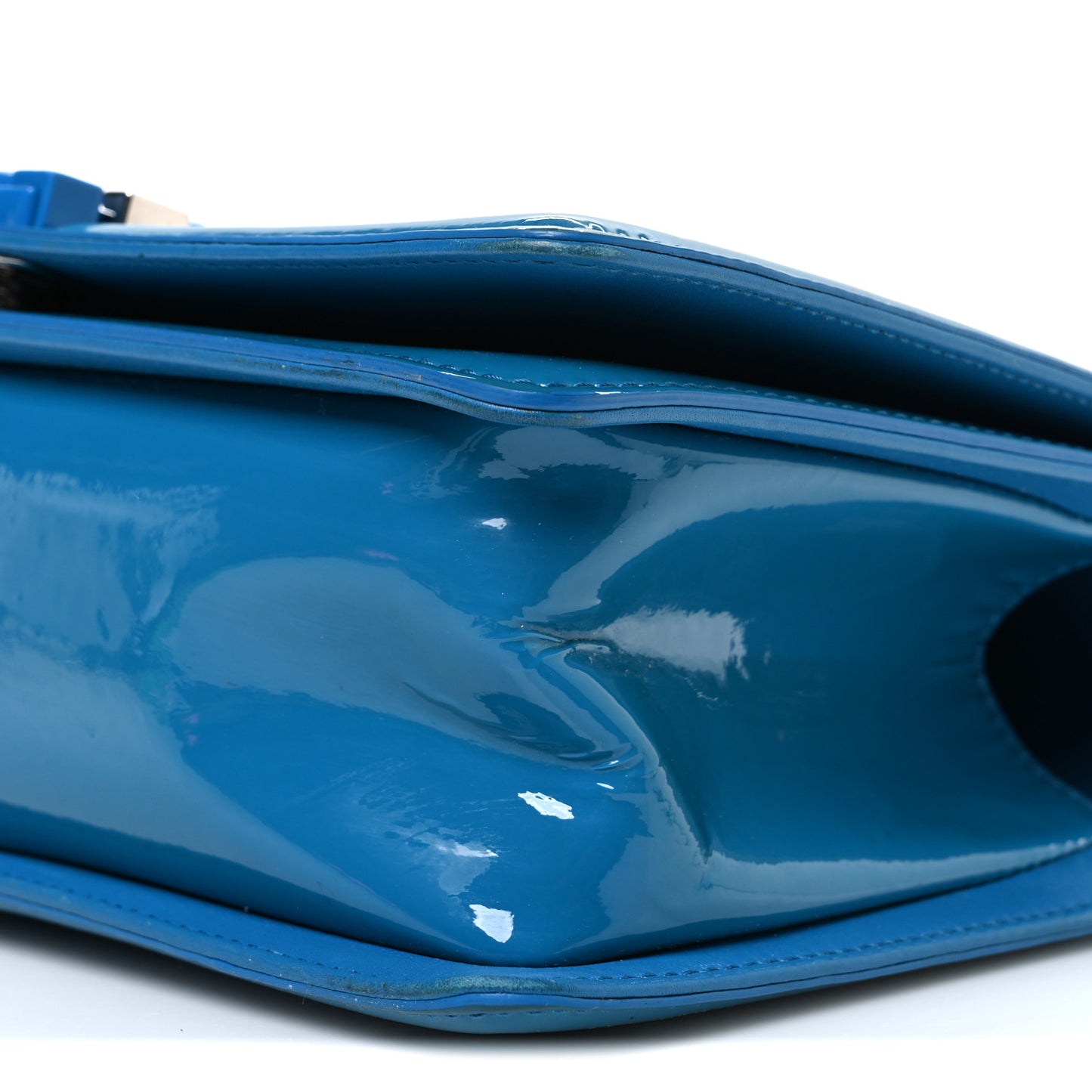 Patent Calfskin Medium Plexiglass Boy Flap Blue