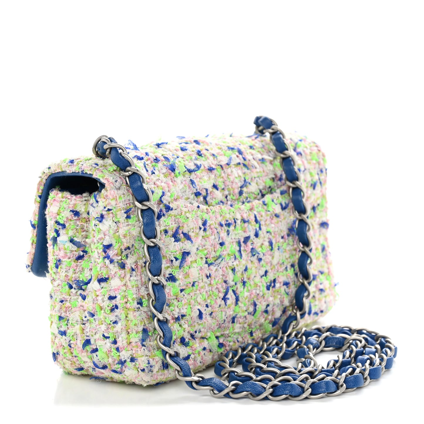Tweed Quilted Mini Rectangular Flap Blue White Green