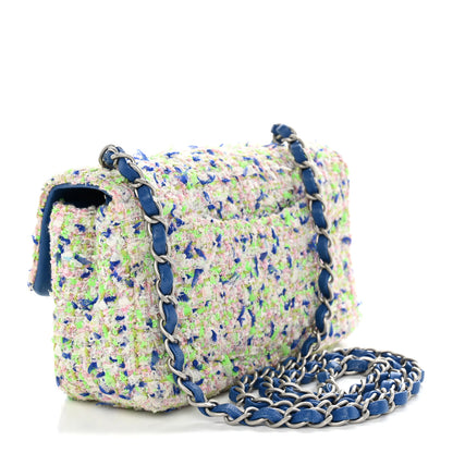 Chanel Tweed Quilted Mini Rectangular Flap Blue White Green 3 of 10