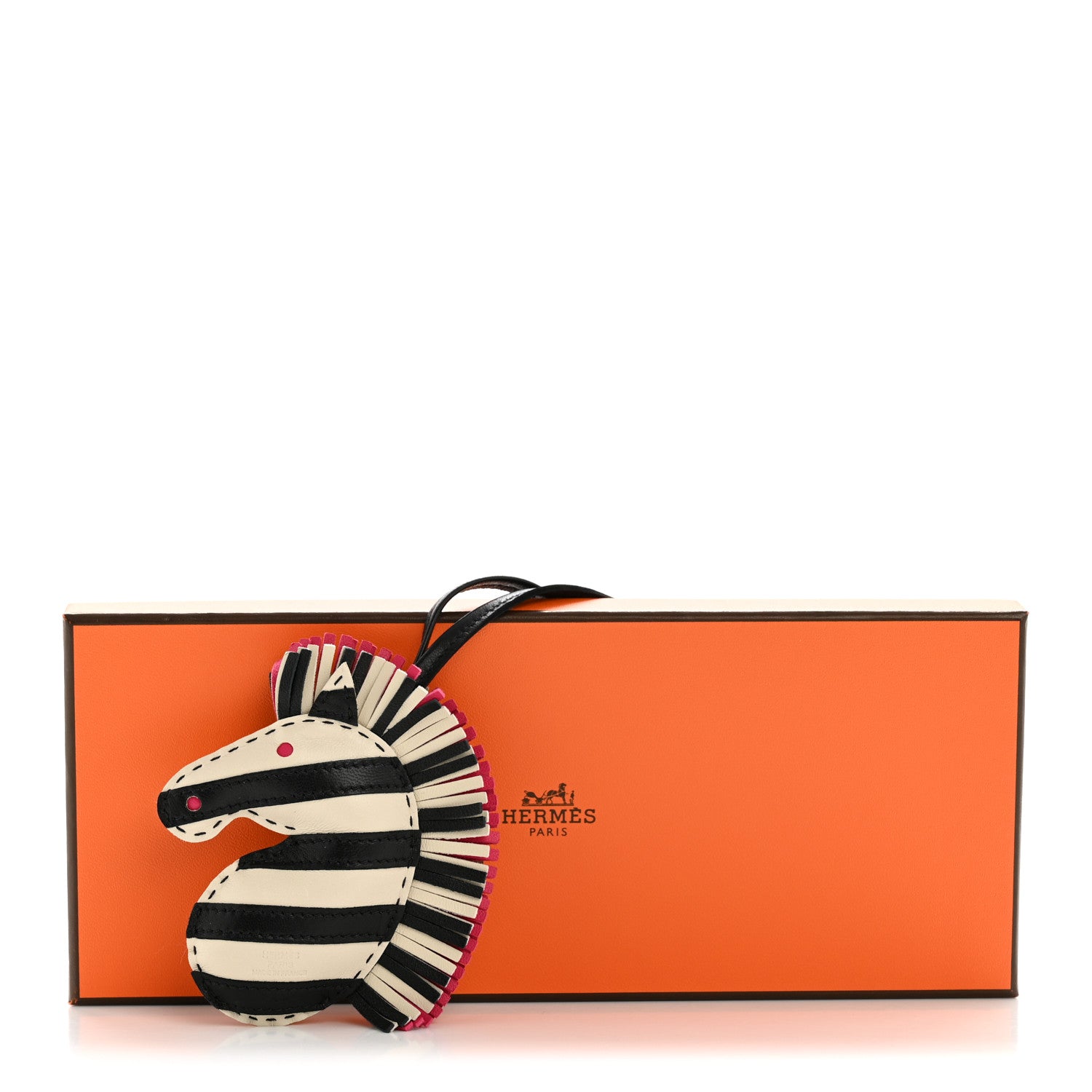Hermes Milo Lambskin Geegee Savannah Bag Charm Craie Black Rose