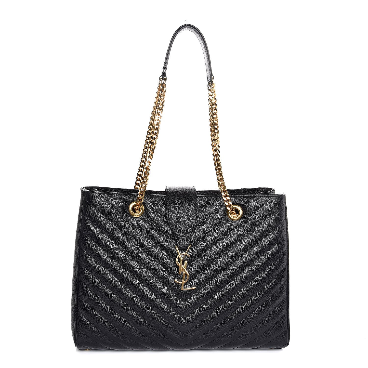 Saint Laurent Grain De Poudre Matelasse Chevron Monogram Shopping Bag Black 1 of 7