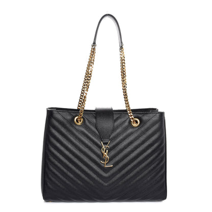 Saint Laurent Grain De Poudre Matelasse Chevron Monogram Shopping Bag Black 1 of 7