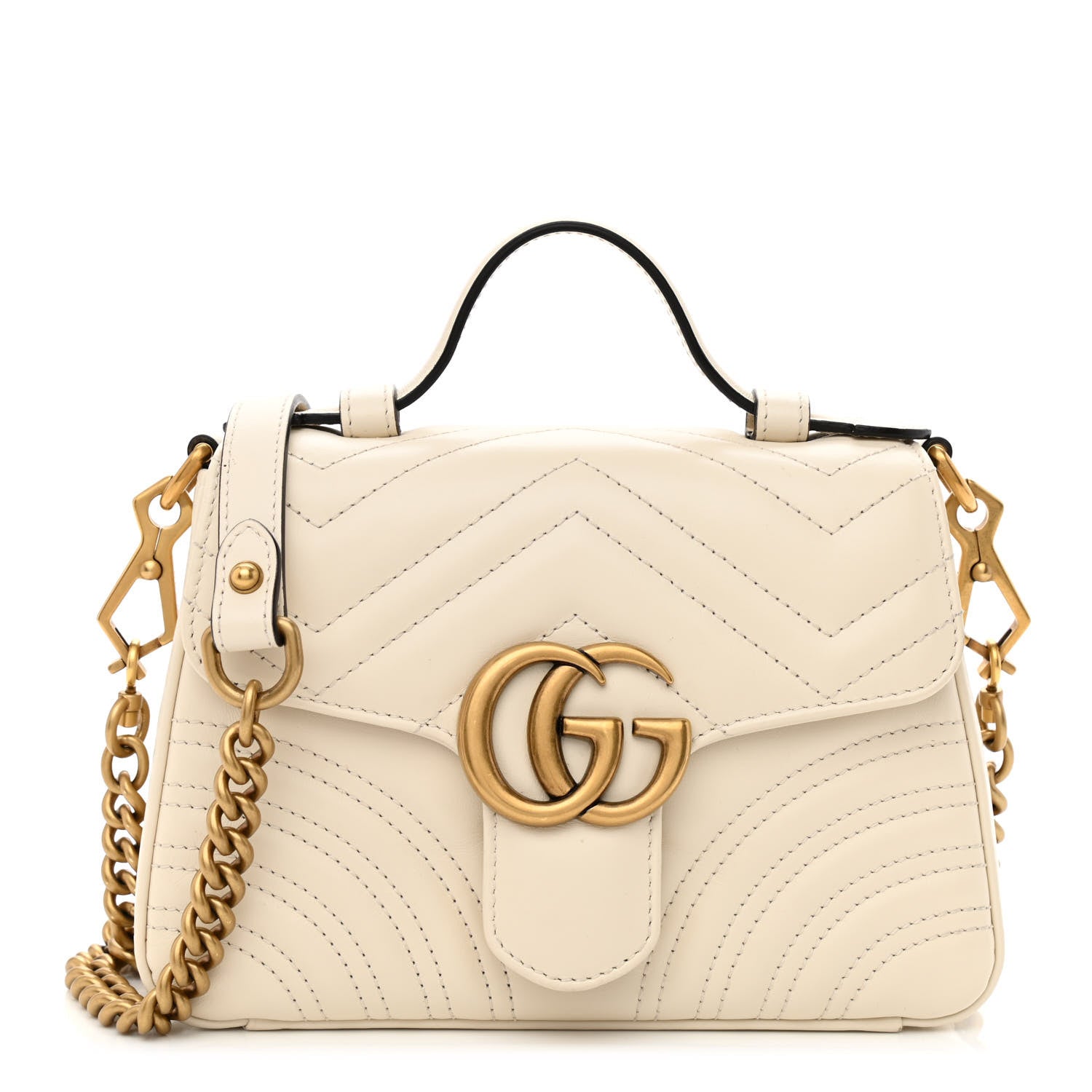 Gucci Calfskin Matelasse Mini GG Marmont Top Handle Shoulder Bag White 1 of 11