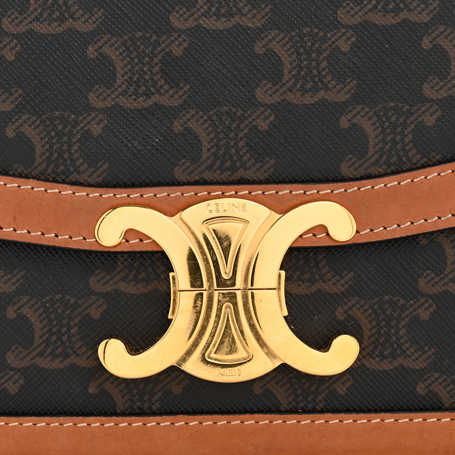Celine Calfskin Triomphe Canvas Teen Triomphe Bag Tan 9 of 13