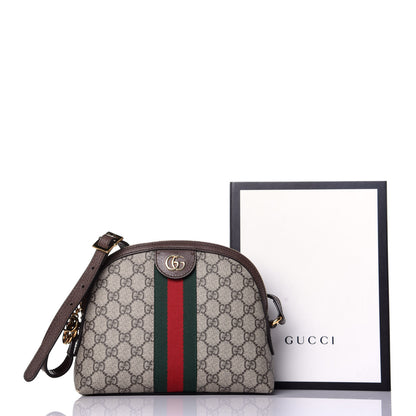 Gucci GG Supreme Monogram Textured Dollar Calfskin Web Small Ophidia Dome Shoulder Bag Beige Ebony New Acero 11 of 11