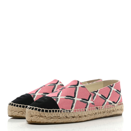 Chanel Printed Canvas Grosgrain Espadrilles 39 Pink Black 3 of 9