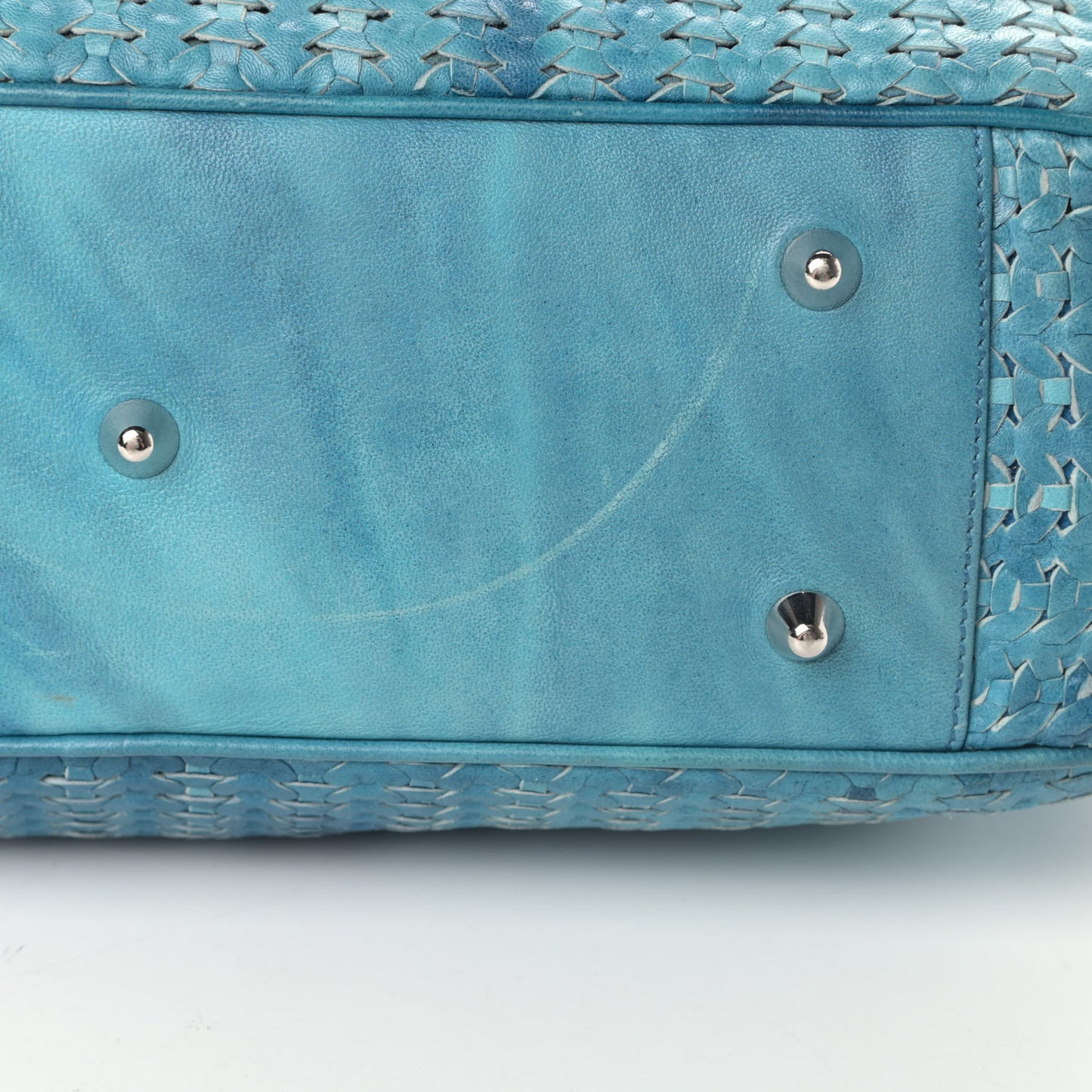 Calfskin Woven Dior Soft Shopping Tote Light Blue