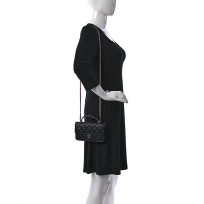Chanel Lambskin Quilted Flap Phone Holder With Chain Black Lilac 2 of 11