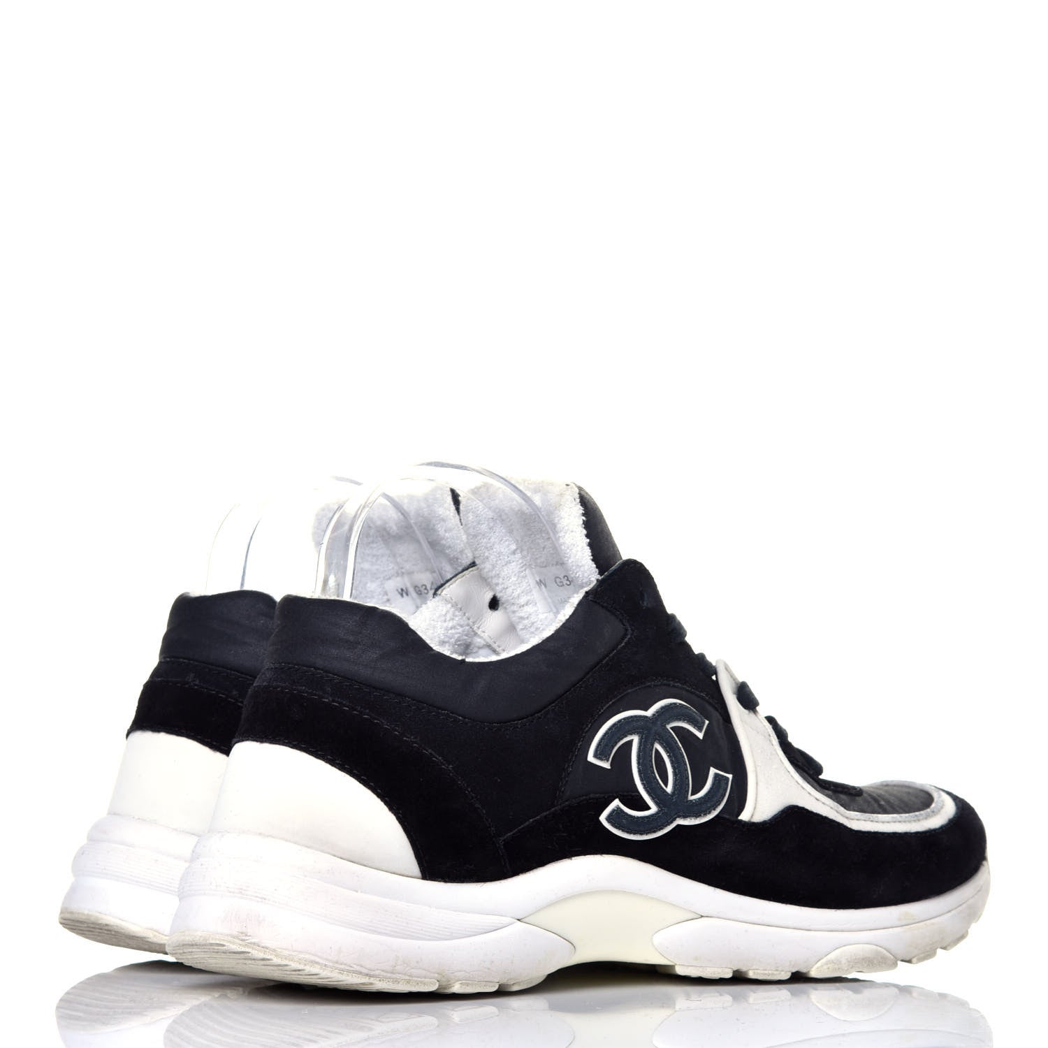 Chanel Fabric Calfskin Suede CC Womens Sneakers 42 Black Navy White 4 of 8