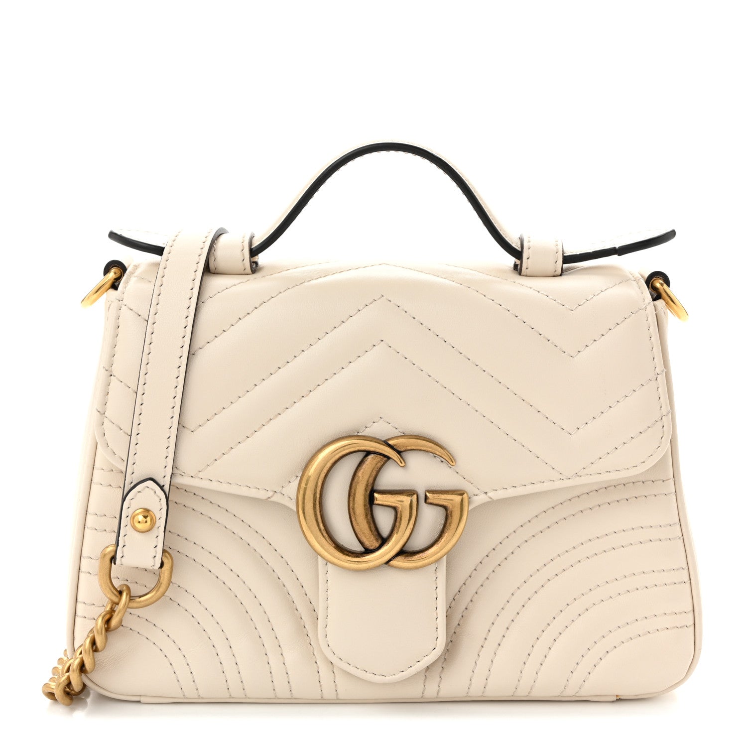 Gucci Calfskin Matelasse Mini GG Marmont Top Handle Shoulder Bag White 1 of 11