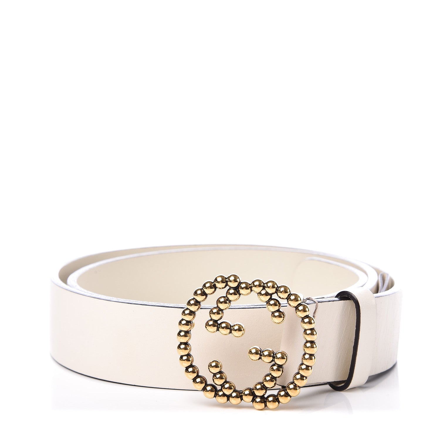 Gucci Margaux Calfskin Studded Interlocking G 30mm Belt 90 36 Mystic White 1 of 7