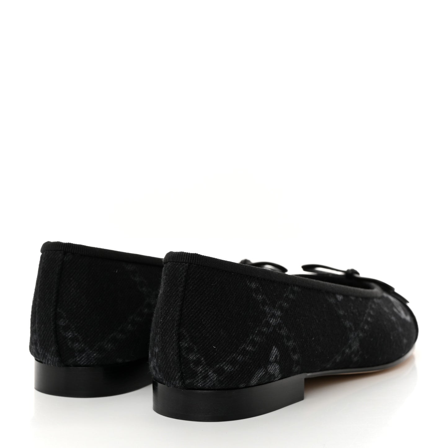 Printed Denim CC Cap Toe Ballerina Flats 36 Black White