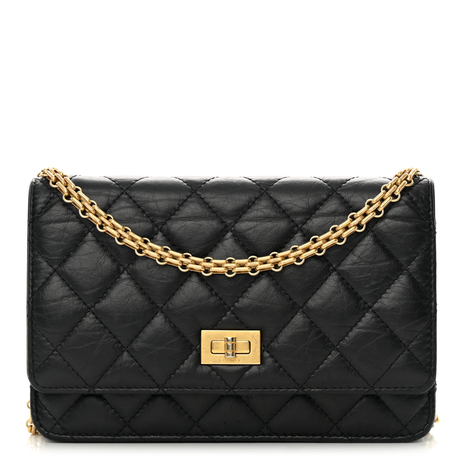 Chanel Aged Calfskin Quilted Reissue Wallet On Chain WOC Black 1 of 15
