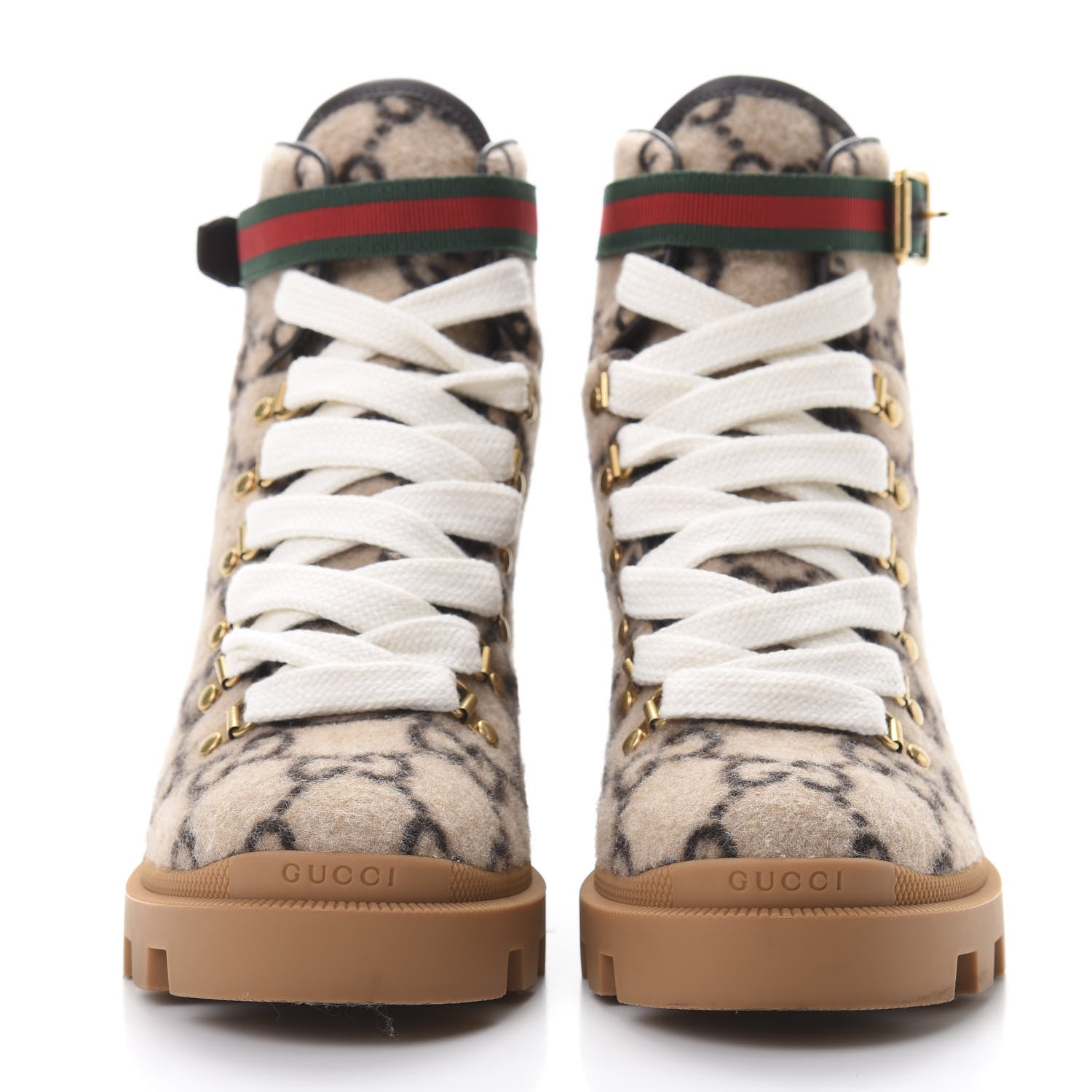 Gucci Covered Wool Big GG Monogram Womens Lace Up Combat Ankle Boots 40 Beige Ebony Cocoa 2 of 7