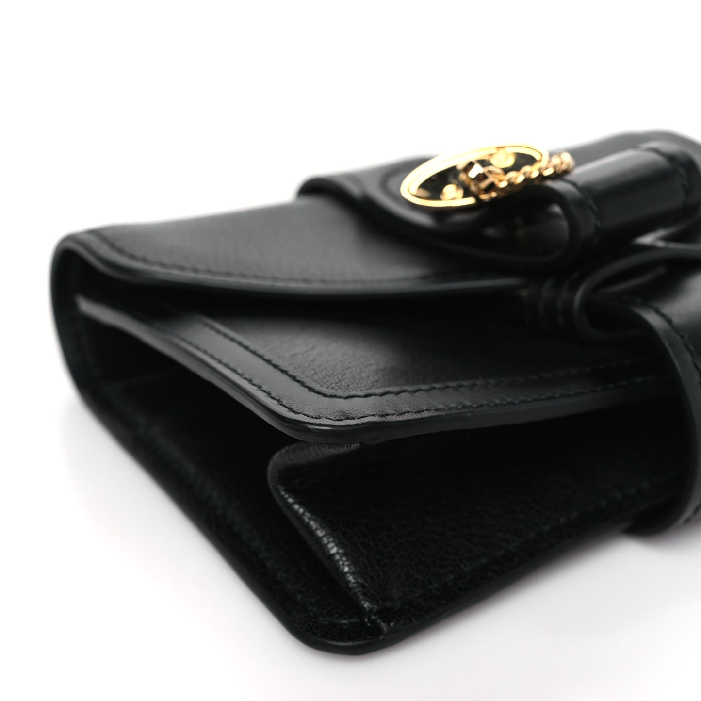 Shiny Goatskin Calfskin Mini Aby Chain Shoulder Bag Black