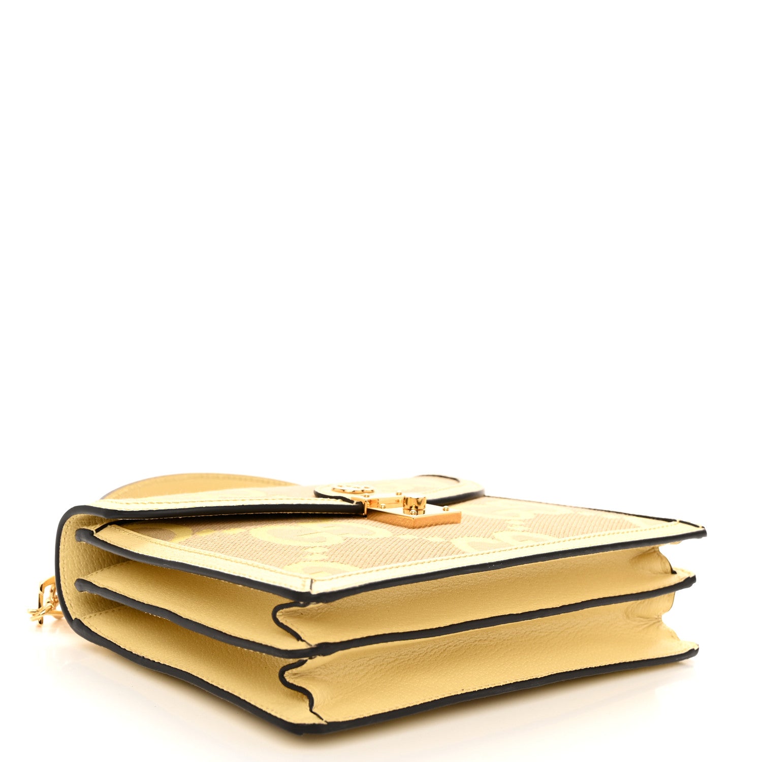 Gucci Monogram Jumbo GG Textured Dollar Calfskin Mini Ophidia Padlock Top Handle Shoulder Bag Camel Banana 4 of 11