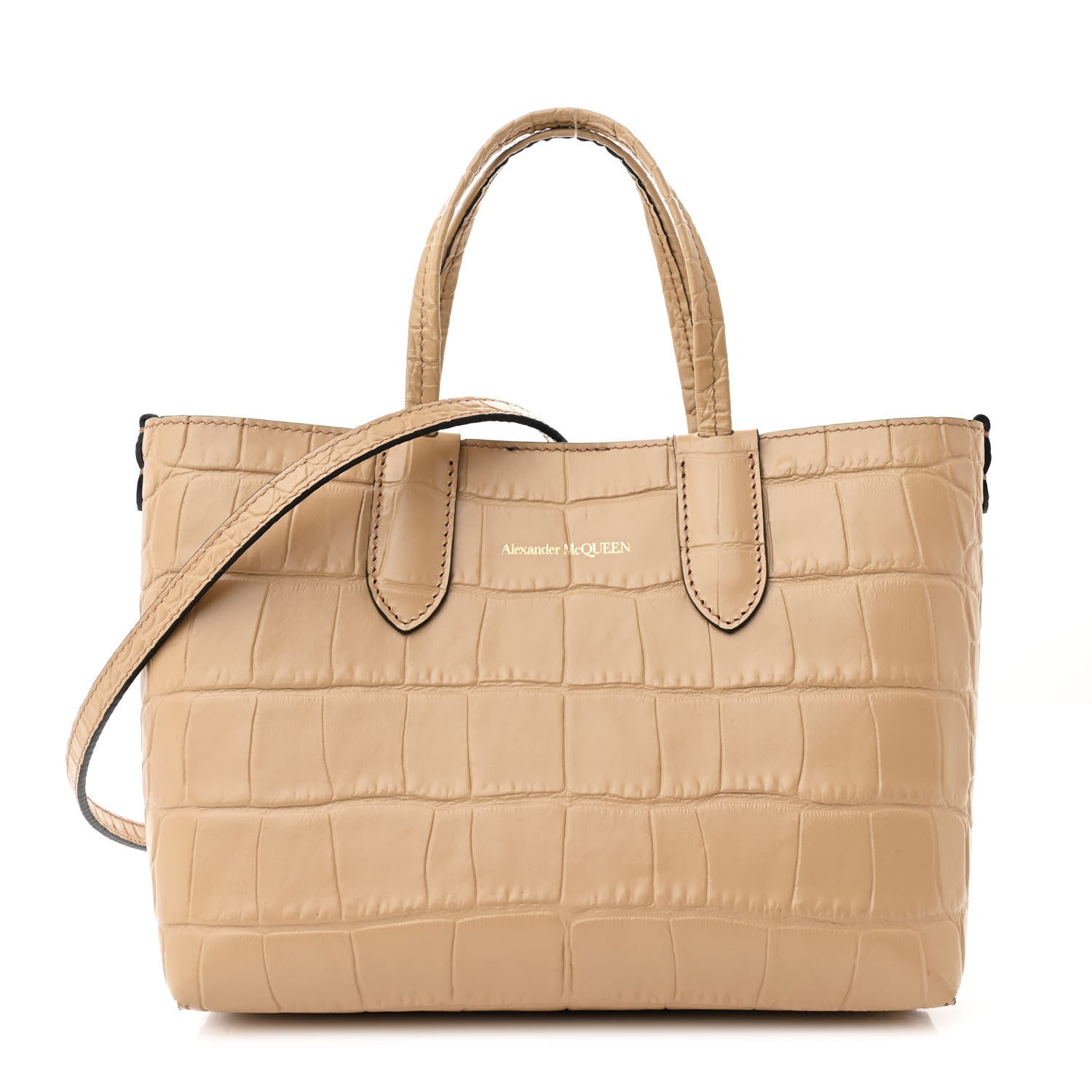 Alexander McQueen Calfskin Crocodile Embossed Mini Shopper Beige 1 of 9
