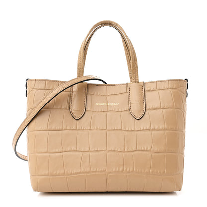 Alexander McQueen Calfskin Crocodile Embossed Mini Shopper Beige 1 of 9
