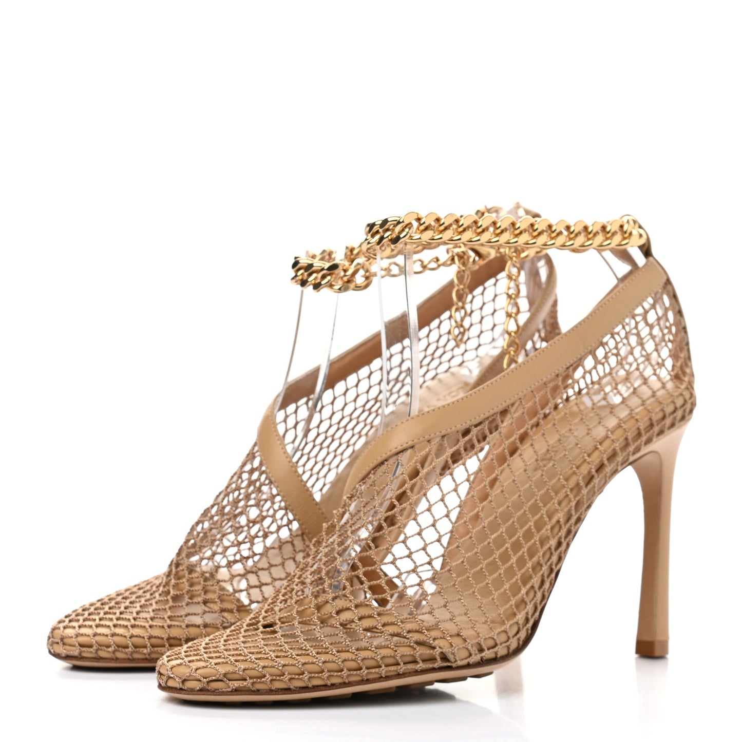 Mesh Nappa Chunky Chain Sandals 36.5 Beige Pony