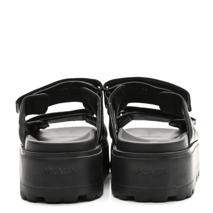 Prada Nappa Quilted Padded Logo Platform Slide Sandals 38 Black 6 of 10