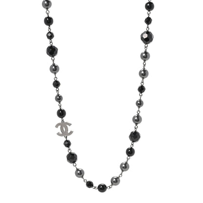 Chanel Enamel Pearl Baroque Crystal CC Long Necklace Gold Black White 3 of 5