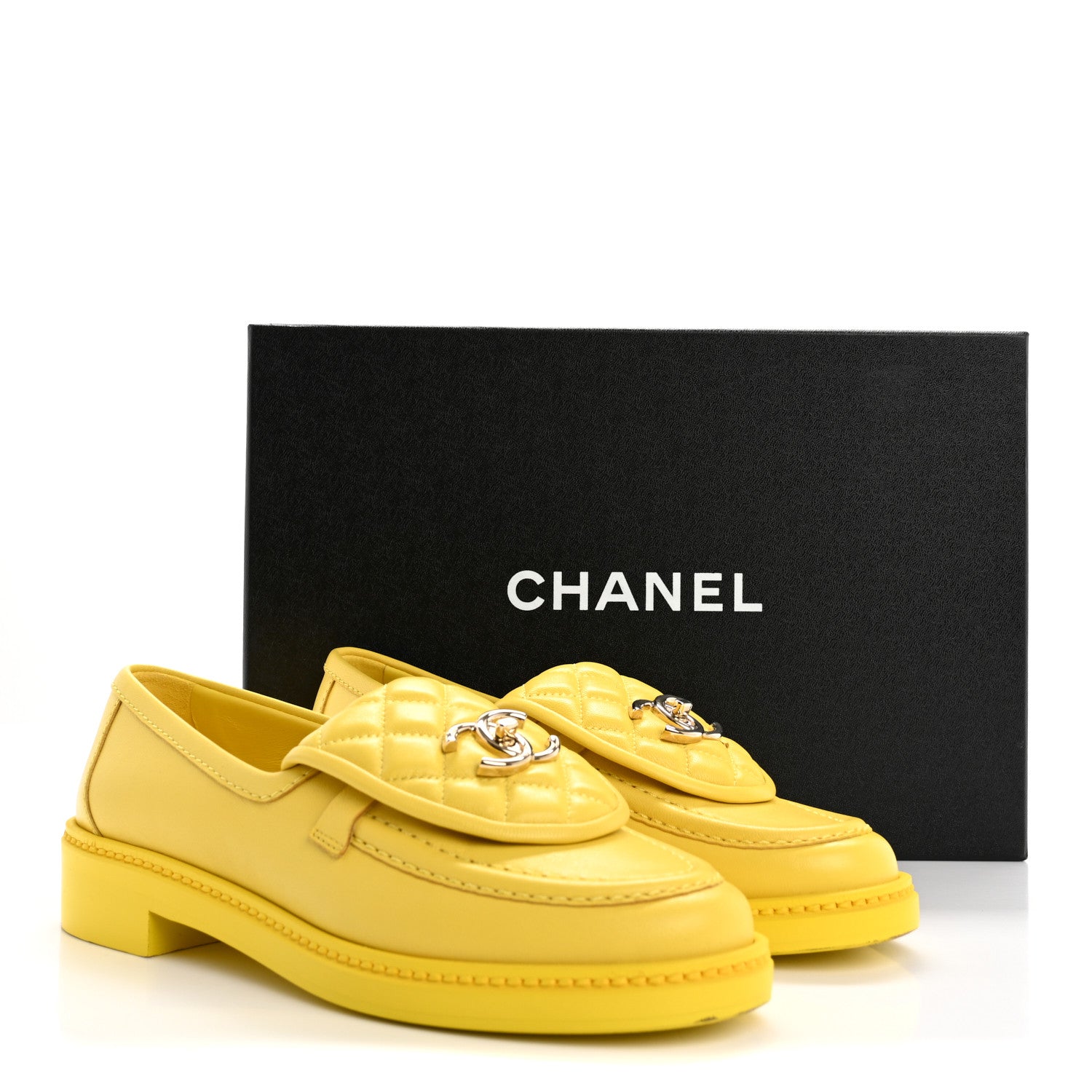 Chanel Lambskin Quilted CC Turnlock Loafers 36.5 Yellow 1678567