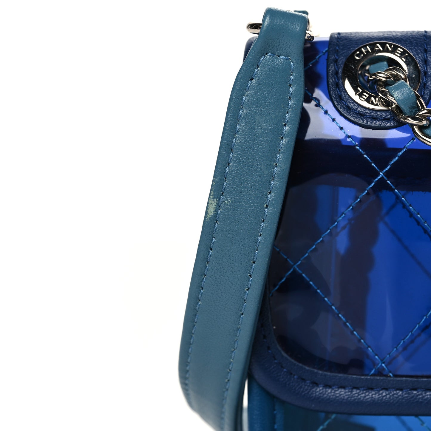 PVC Lambskin Stitched Mini Coco Splash Flap Blue