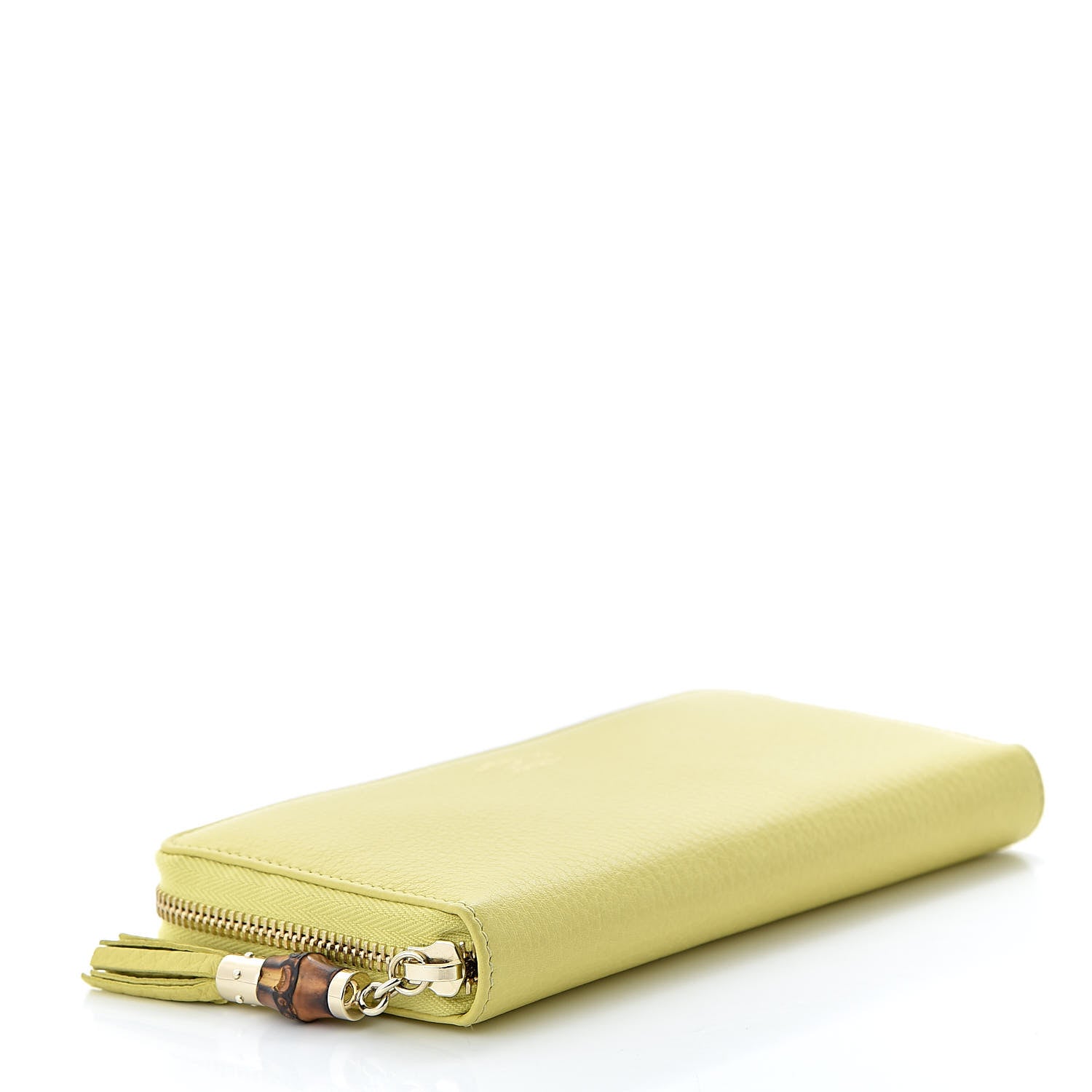Gucci Pebbled Calfskin Bamboo Tassel Zip Around Wallet Citrus 4 of 8