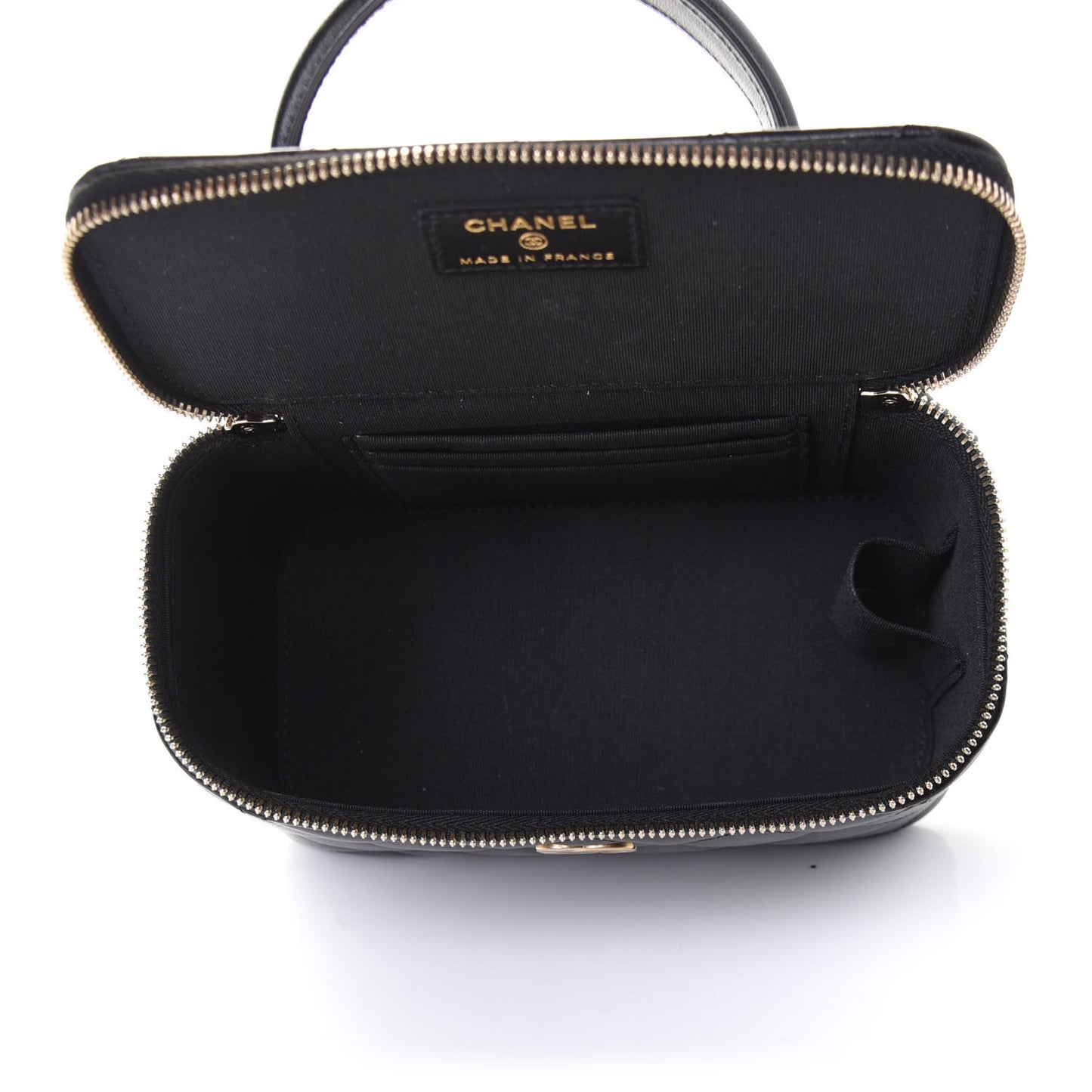 Lambskin Quilted Small Top Handle Vanity Case With Chain Black