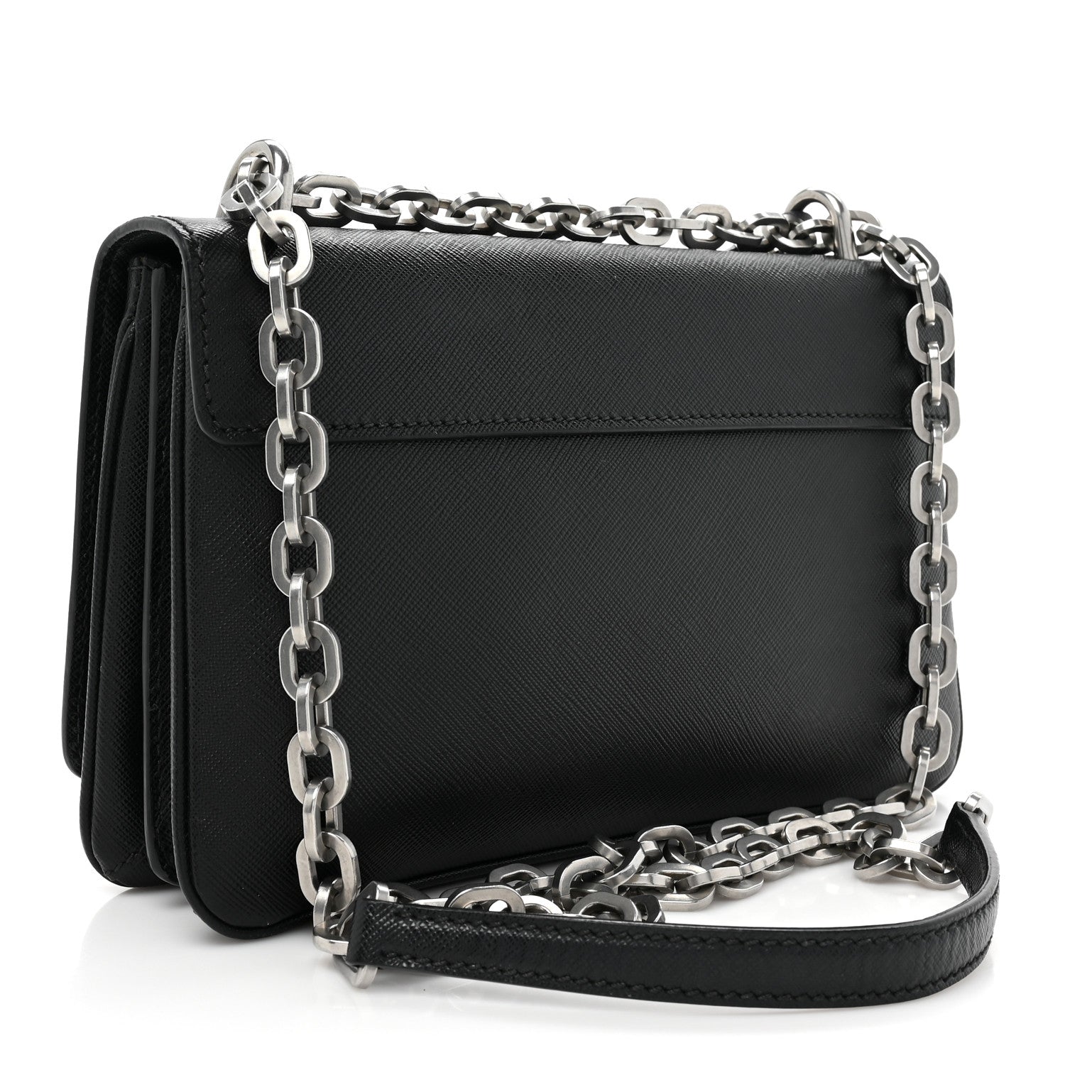 Prada Saffiano Lux Lock Flap Chain Shoulder Bag Black 3 of 15