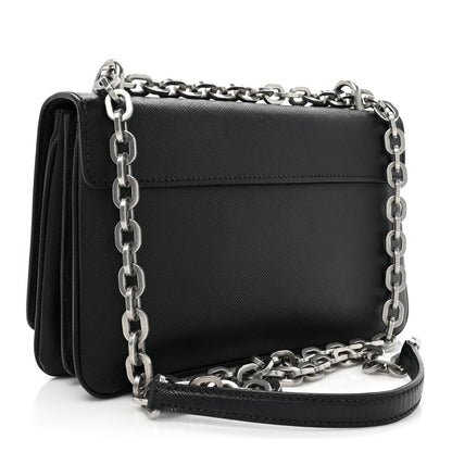Prada Saffiano Lux Lock Flap Chain Shoulder Bag Black 3 of 15