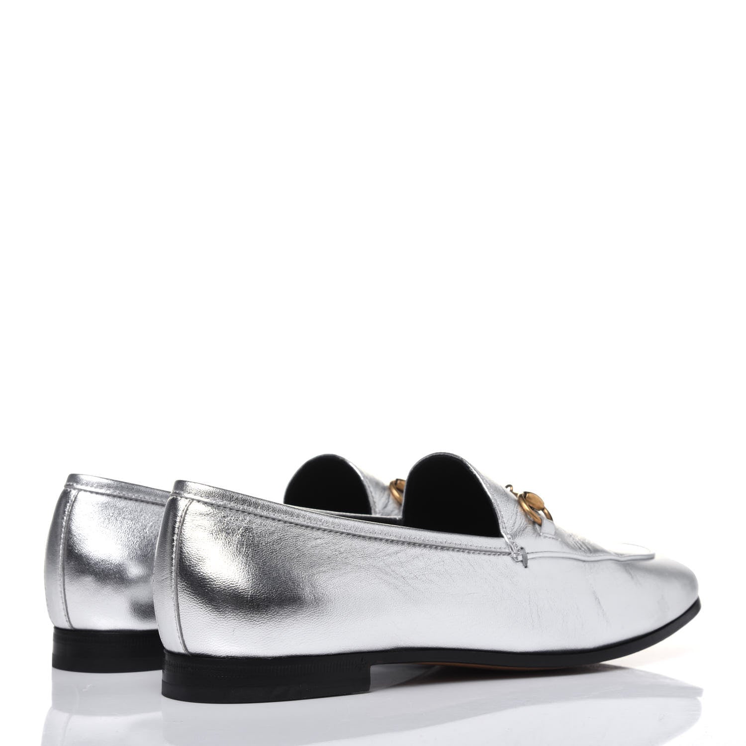 Gucci Metallic Nappa Womens Jordaan Loafers 39.5 Argento 4 of 12