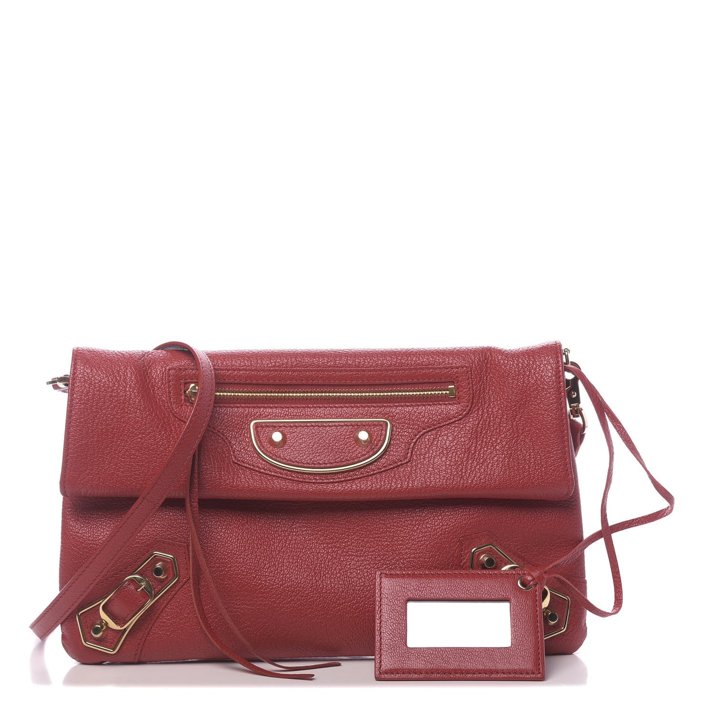 Chevre Gold Metallic Edge Hardware Envelope Clutch Rouge Grenade