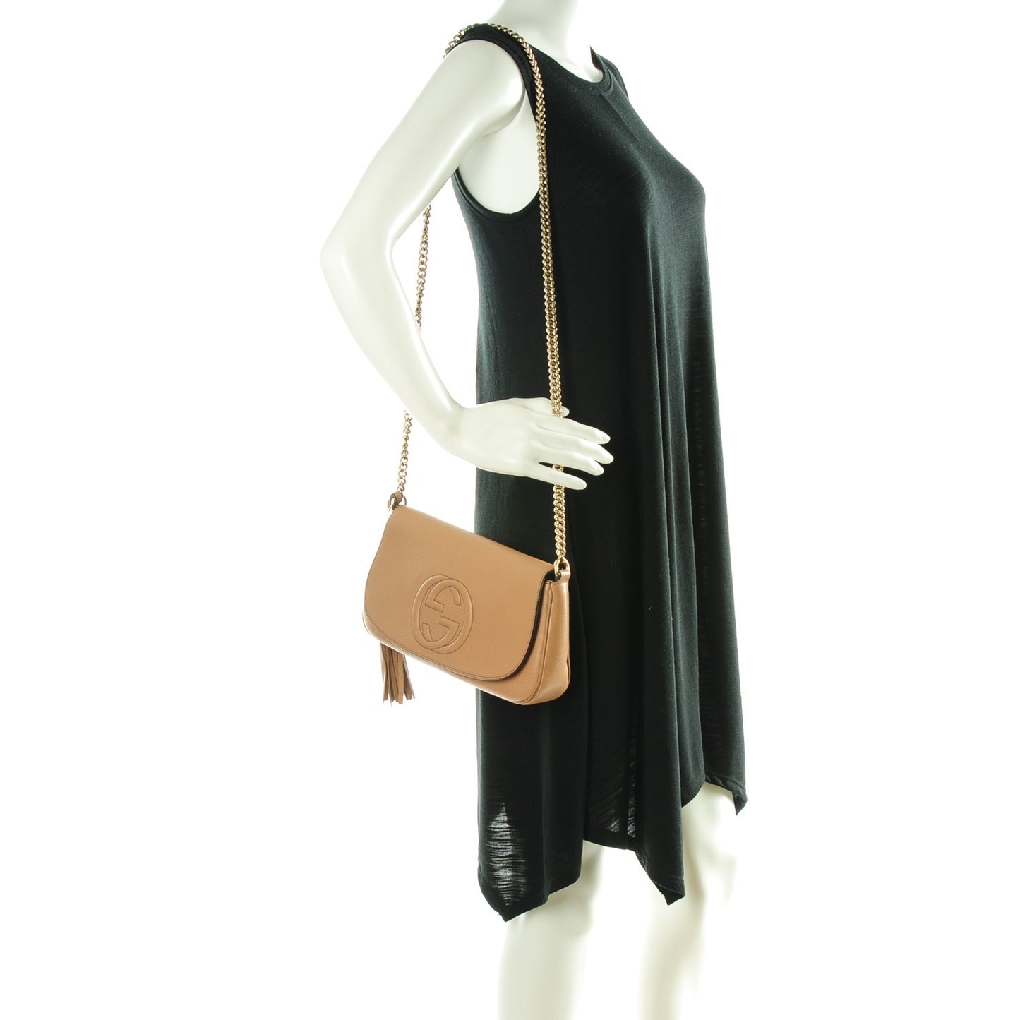 Pebbled Calfskin Medium Soho Flap Crossbody Camelia