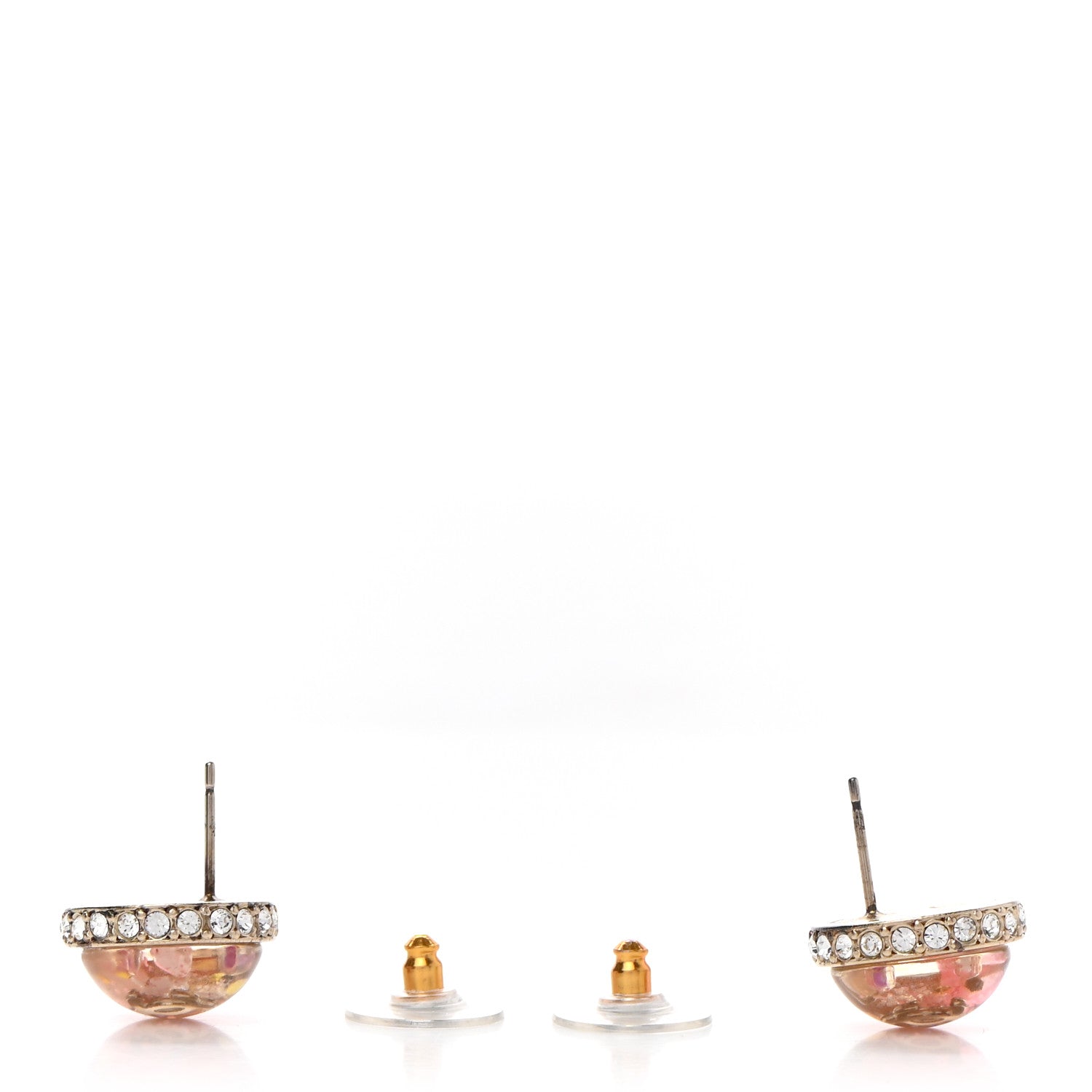Chanel Resin Crystal Round CC Stud Earrings Rose 3 of 6
