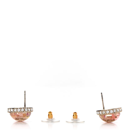 Chanel Resin Crystal Round CC Stud Earrings Rose 3 of 6