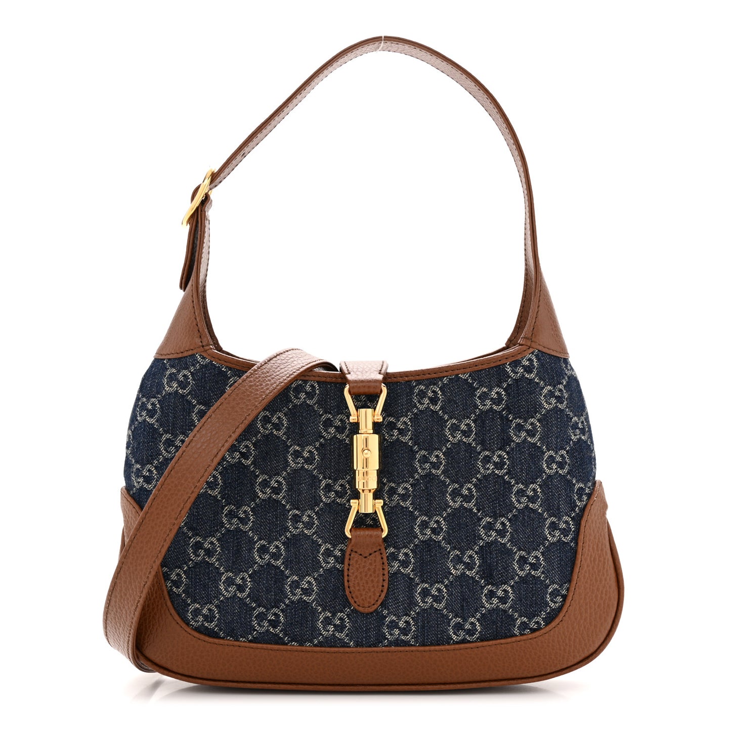 New Denim GG Monogram Calfskin Small Jackie 1961 Hobo Blue Tea Cuir