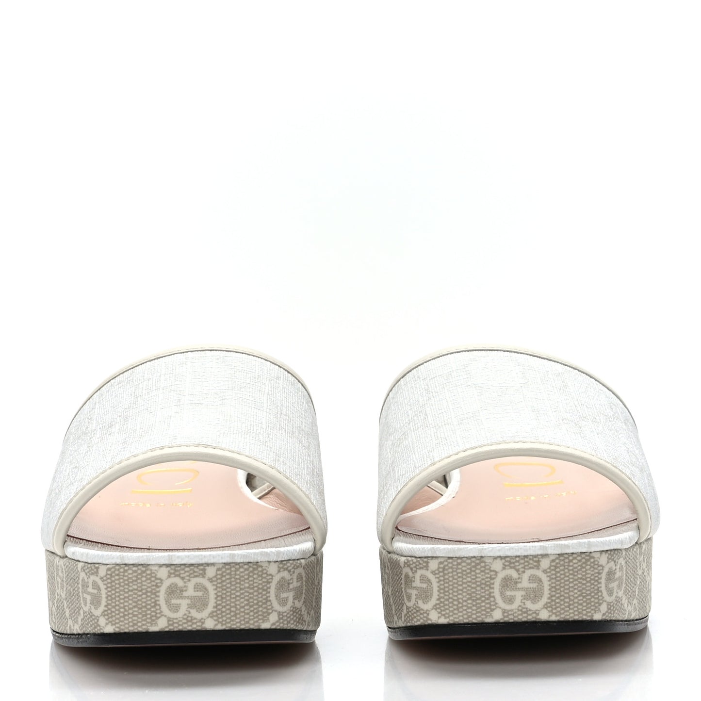 GG Supreme Monogram Malaga Kid Platform Mule Sandals 37 White Mystic White