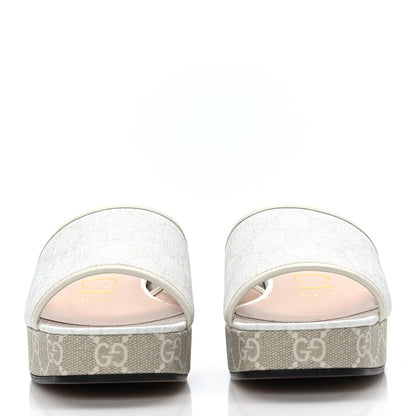 Gucci GG Supreme Monogram Malaga Kid Platform Mule Sandals 37 White Mystic White 2 of 8