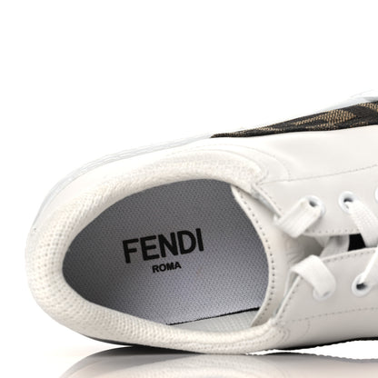 Fendi Fabric Jacquard Vitello Technical Fabric FF Womens Fendi Force Low Top Sneakers 36 Tobacco Black Ultra White White 7 of 11