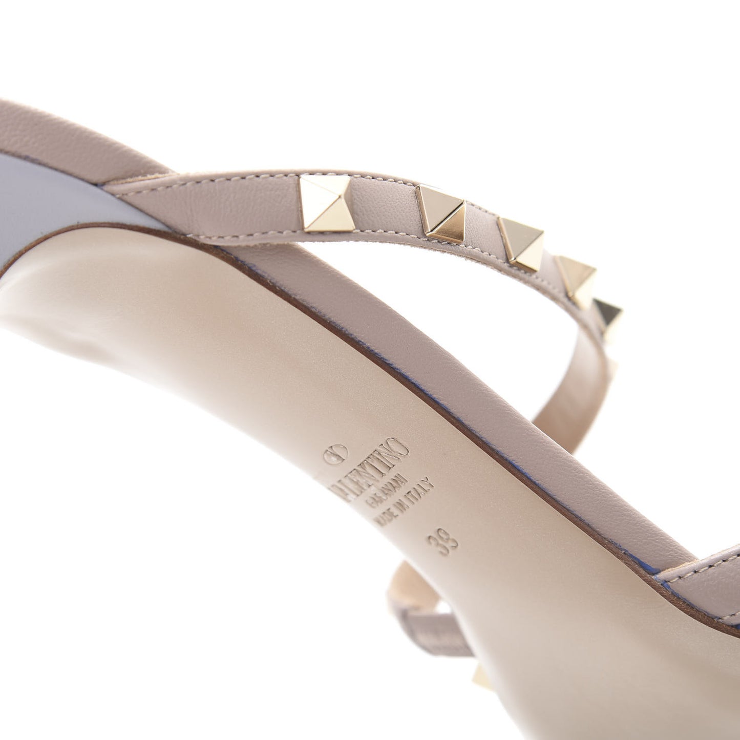 Calfskin Nappa Rockstud Cross Strap 50mm Mules 39 Pastel Grey Poudre