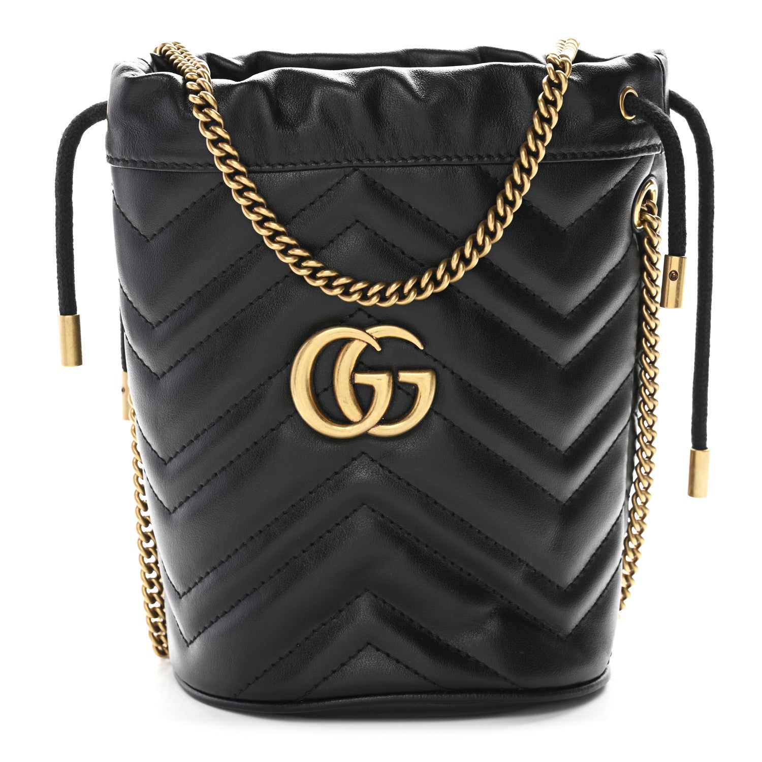 Gucci Calfskin Matelasse Mini GG Marmont 2.0 Bucket Bag Black 1 of 10