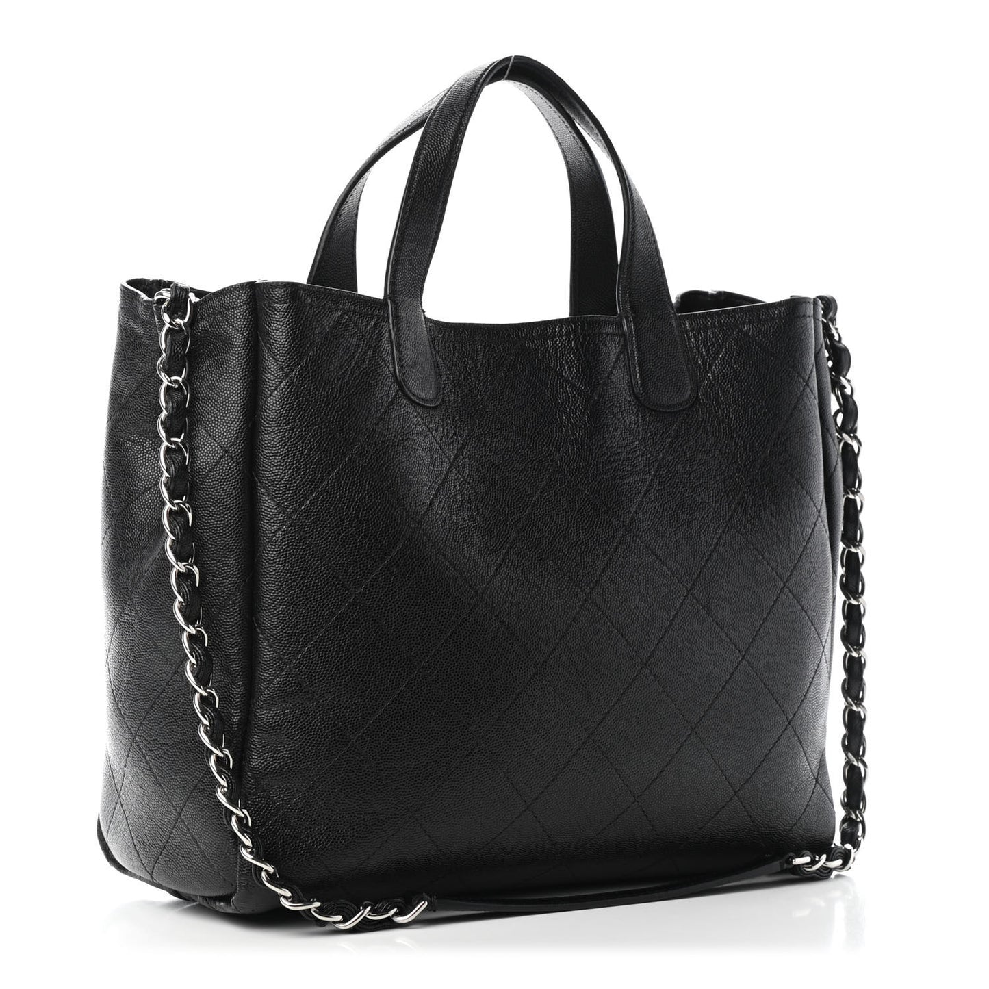 Caviar Stitched Medium Lady Coco Shopping Tote Black