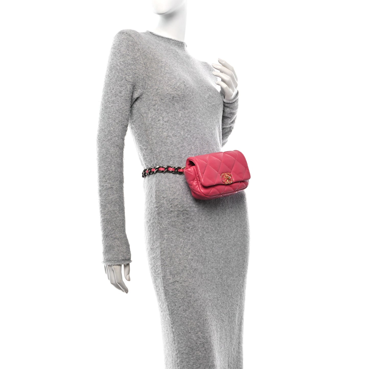 Lambskin Quilted Chanel 19 Waist Bag Pink