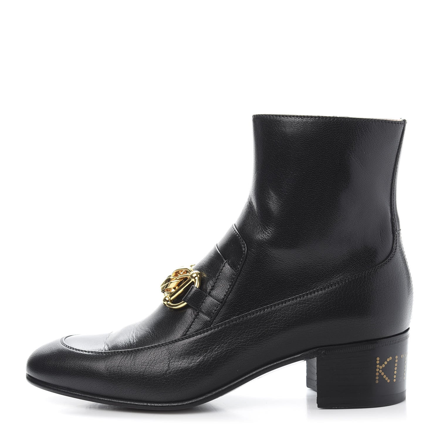 Gucci Goatskin Kitten Chain Horsebit Ankle Boots 38.5 Black 1 of 10