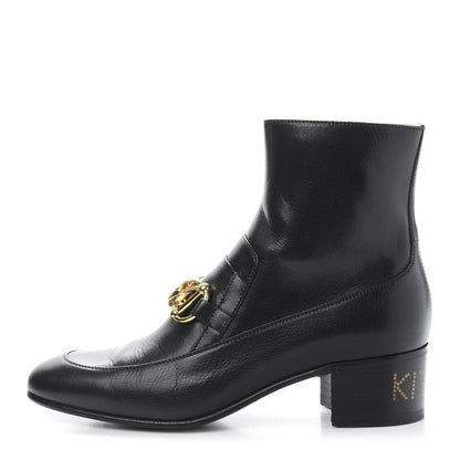 Gucci Goatskin Kitten Chain Horsebit Ankle Boots 38.5 Black 1 of 10