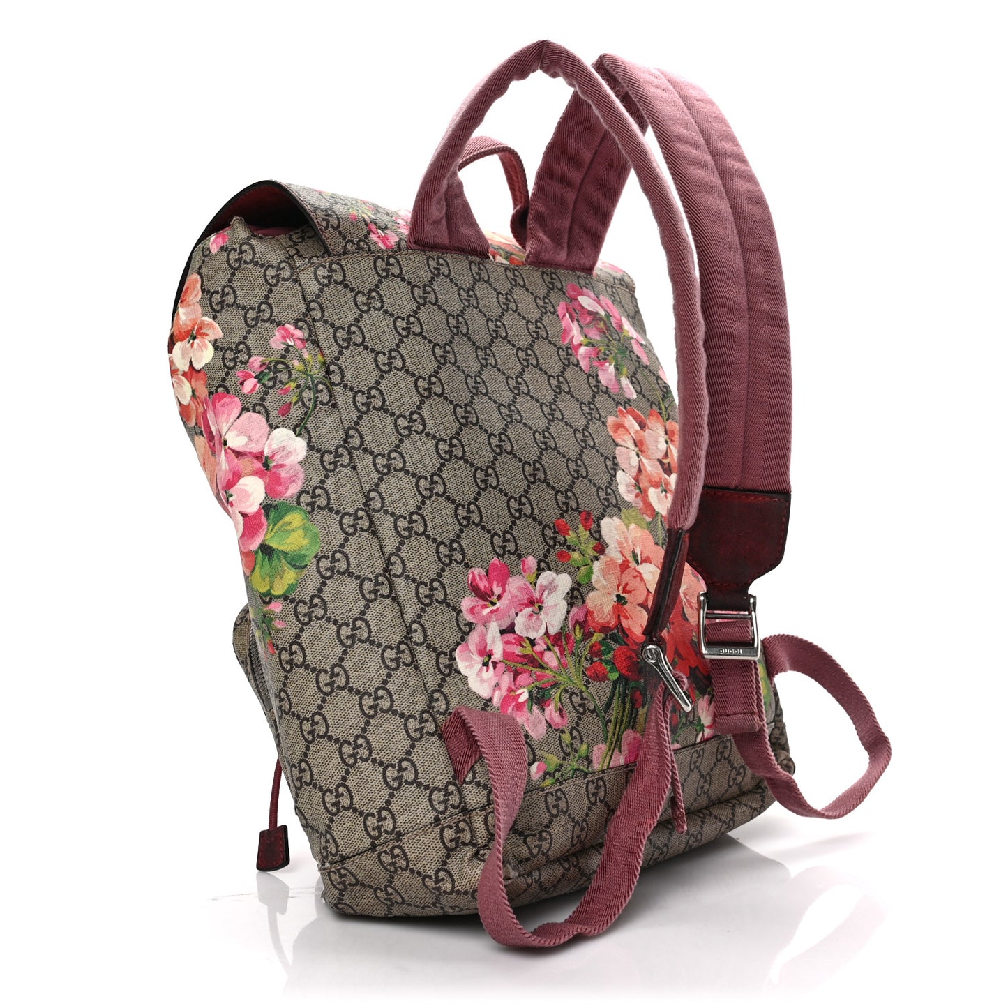 GG Supreme Monogram Blooms Medium Single Buckle Backpack Beige Multicolor Dry Rose